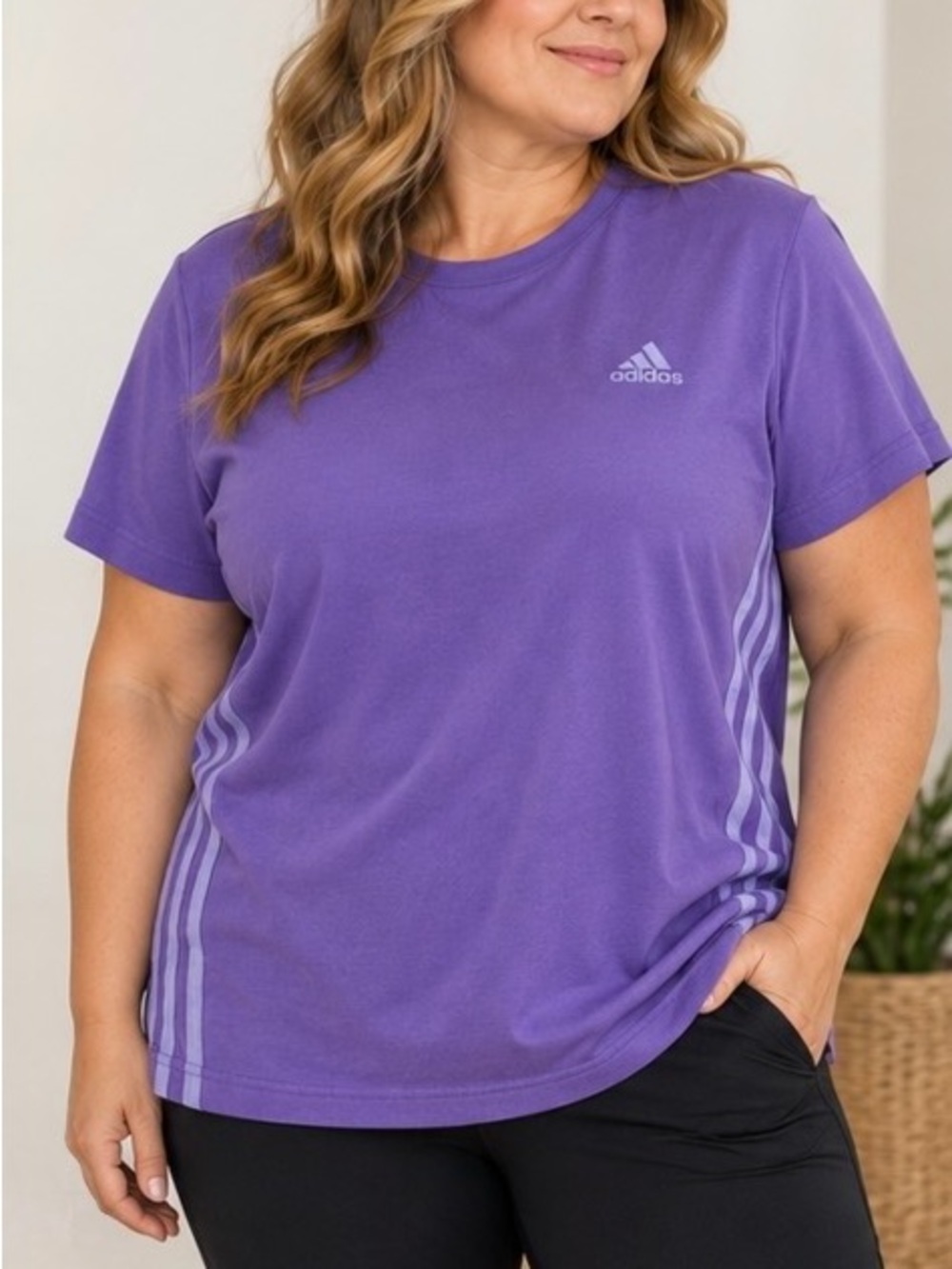 Adidas AEROREADY Purple 3-Stripes Athletic T-Shirt 2XL Plus Size